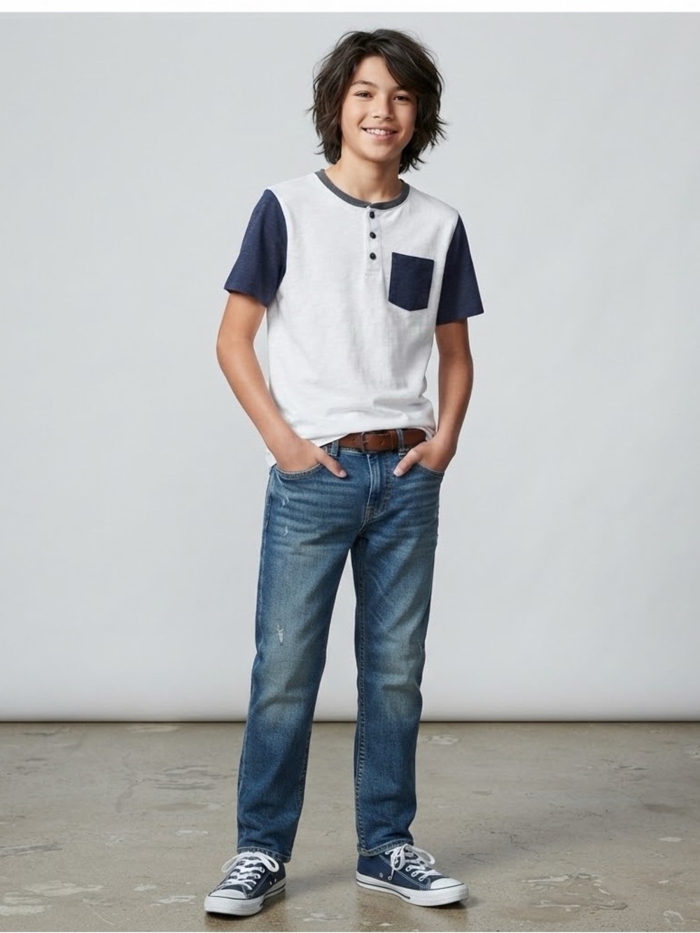Old Navy White and Navy Boys Henley Shirt